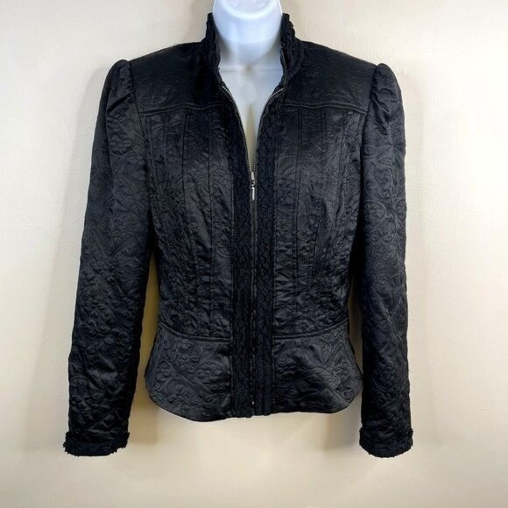 Y2K Whimsigoth Steampunk Quilted Jacket 8 Black Victorian Ruffle Neck Vampire